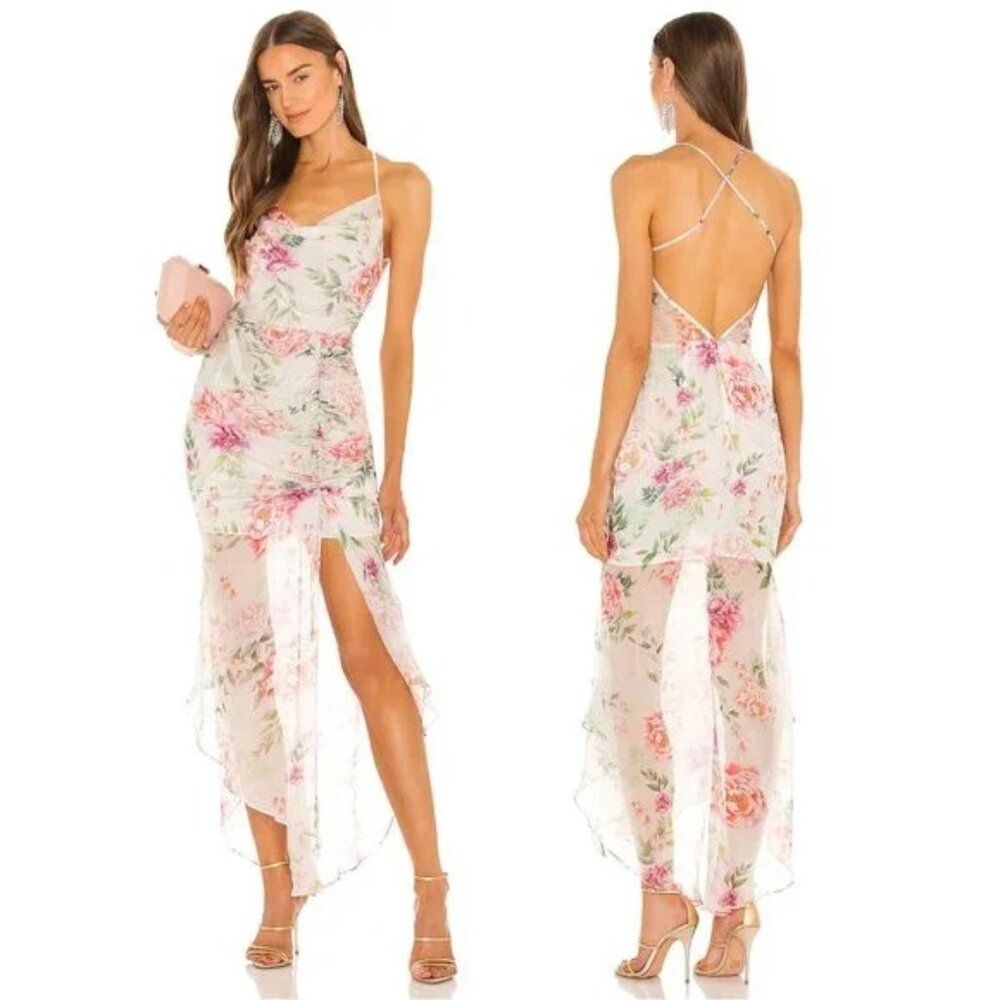 NEW SAU LEE Frieda Silk Mini Dress in Multi White Cream Pink Rose Floral 4 Small